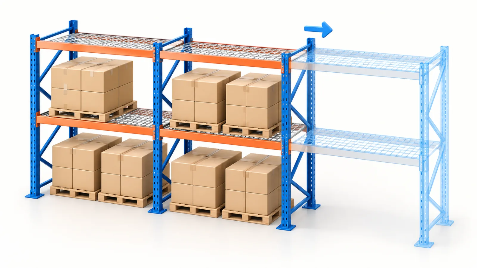 Illustration of modular pallet storage racks supporting business growth