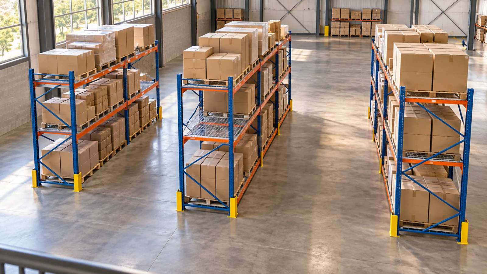 Warehouse team accessing organized inventory on pallet storage racks