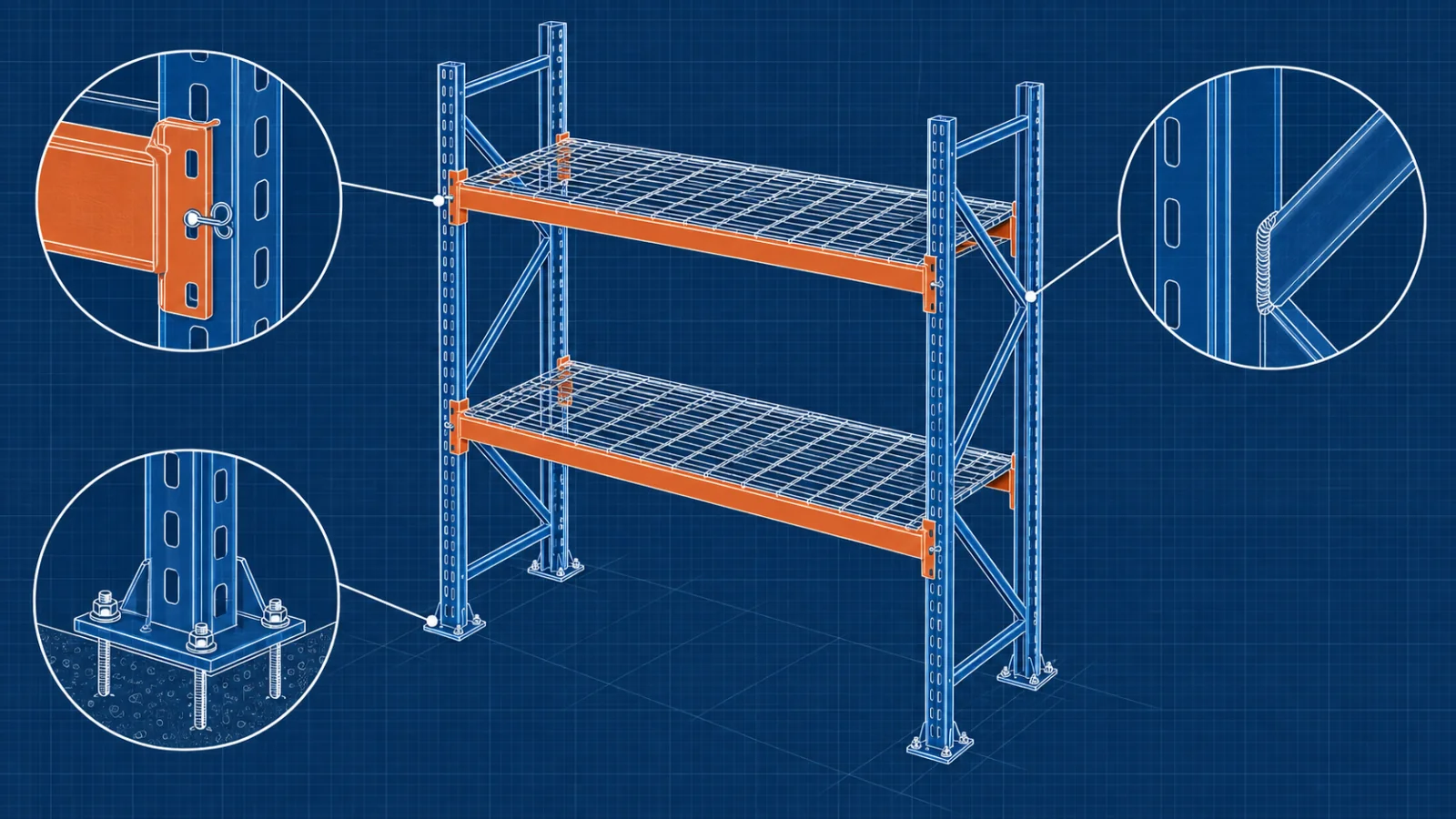 Blueprint-style checklist for safety checks on used pallet racking