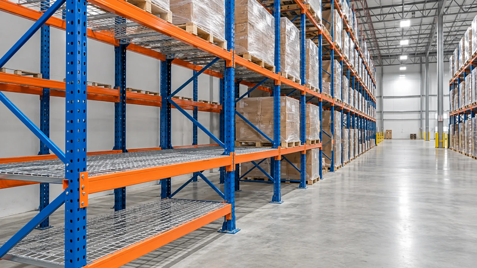Overview of a pallet racking system in a warehouse